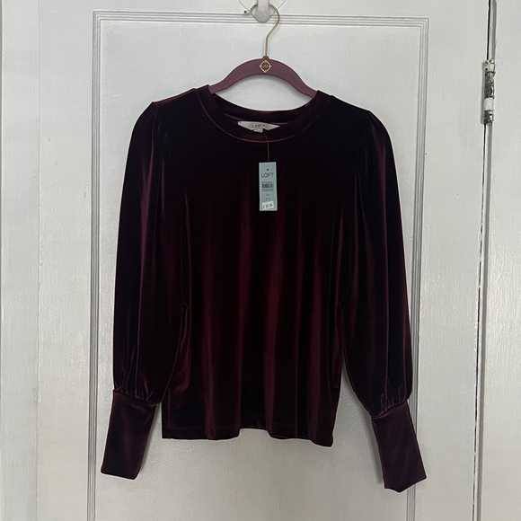 LOFT Velvet Burgundy Blouse - Picture 1 of 9